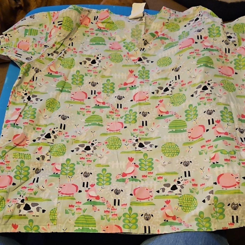 UA Scrubs Colorful Animal Print Pajama Top